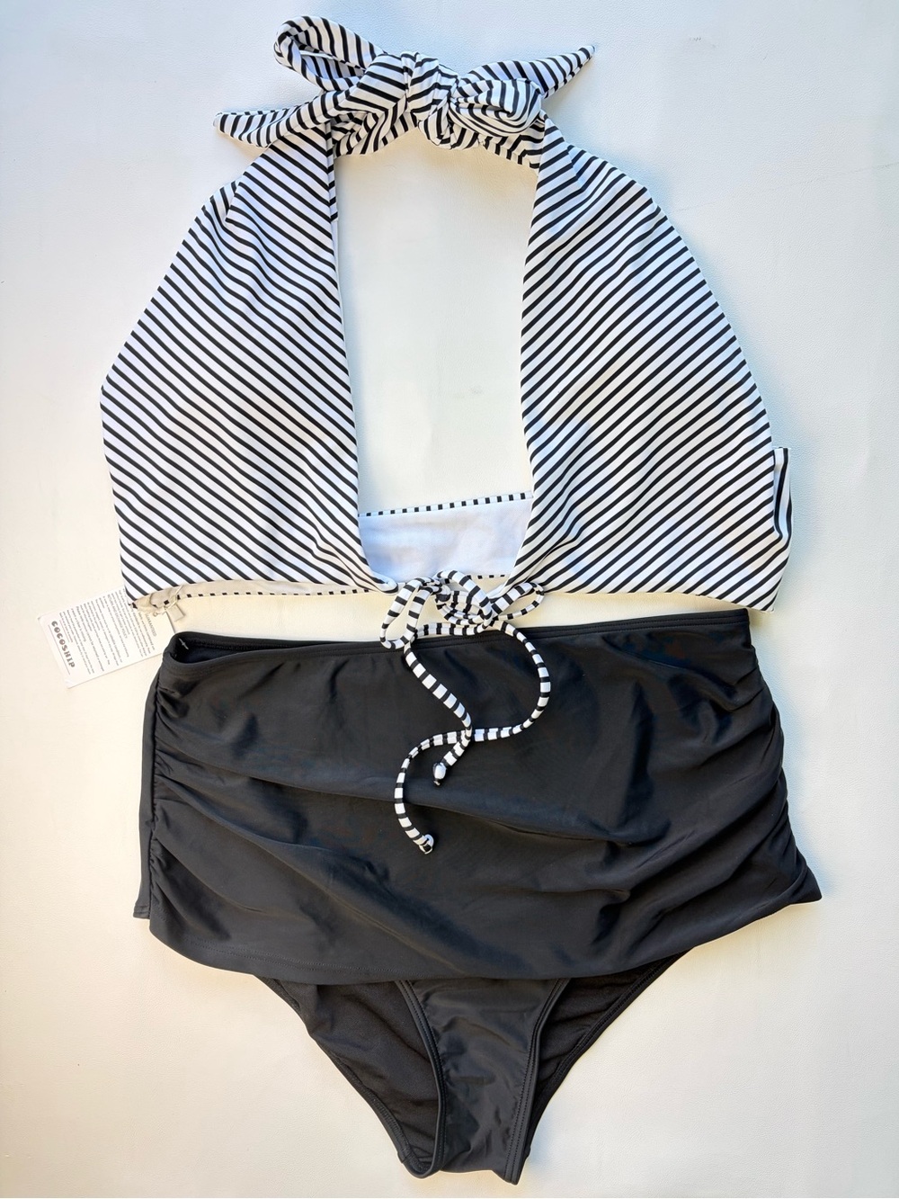 🌷Striped Black & White Halter Tankini Set🌷